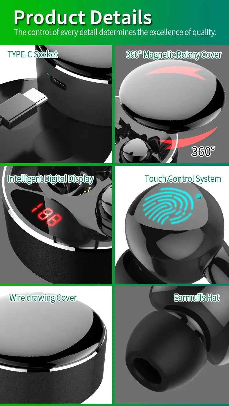 LEORY X30 TWS bluetooth 5,0 наушники светодиодный дисплей 6D стерео сенсорное управление беспроводной/type-C зарядный чехол гарнитура с микрофоном