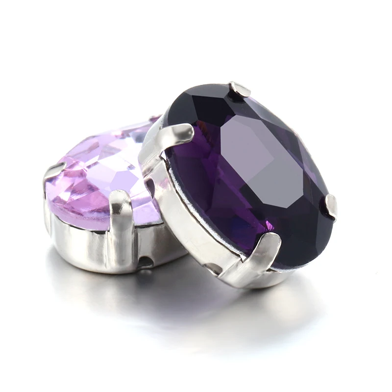 

Twinkling Violet Amethyst Oval Sew on Stones Glass Strass Crystal Rhinestones Flat Back Copper Claws Sew on Clothes Handicrafts