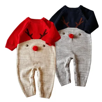 

DHL 100pc Baby Christmas Rompers Reindeer Knitted Infantil Jumpsuits New Year's Costume Children Overalls Clothes 0-2