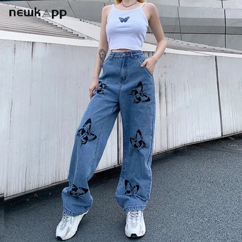 

Fashion Jeans For Women Elastic Butterfly Pattern Jeans Female Loose Denim Pants Ripped Jeans And Tops Pantalon Femme