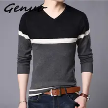 Genuo, новинка, весна-осень, хлопковый свитер, мужская рубашка трикотажная, мужские кашемировые свитера, Pull Homme, повседневный пуловер с v-образным вырезом для мужчин