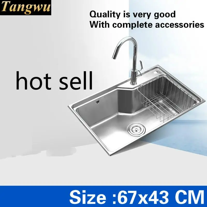 

Free shipping Hot sell luxury kitchen single trough sink wash the dishes standard 304 food-grade stainless steel 670x430 MM