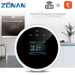 Zonan Wireless Gas Leak Detector Tuya Alarm System,Smart Home Security LCD Display Temperature Natural Household Gas Sensor