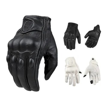 

Retro Genuine Leather Motorcycle Gloves Man Women Touch Screen Goatskin Racing Riding Gloves MX ATV Racing Guant Motocross New