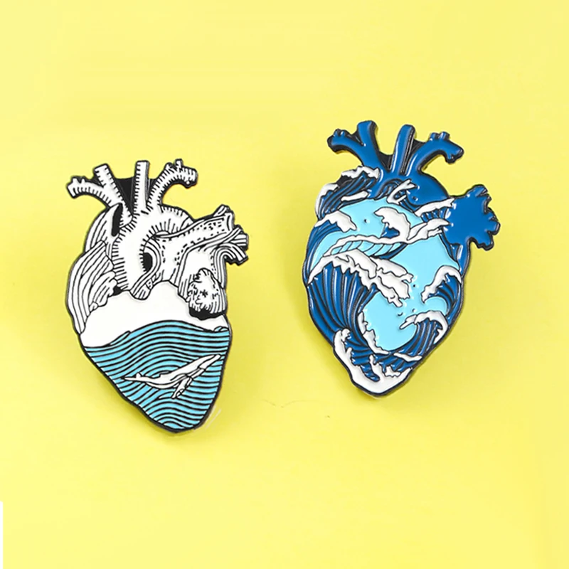 Новая синяя брошь в форме сердца эмалированная булавка Кита Океанской волны