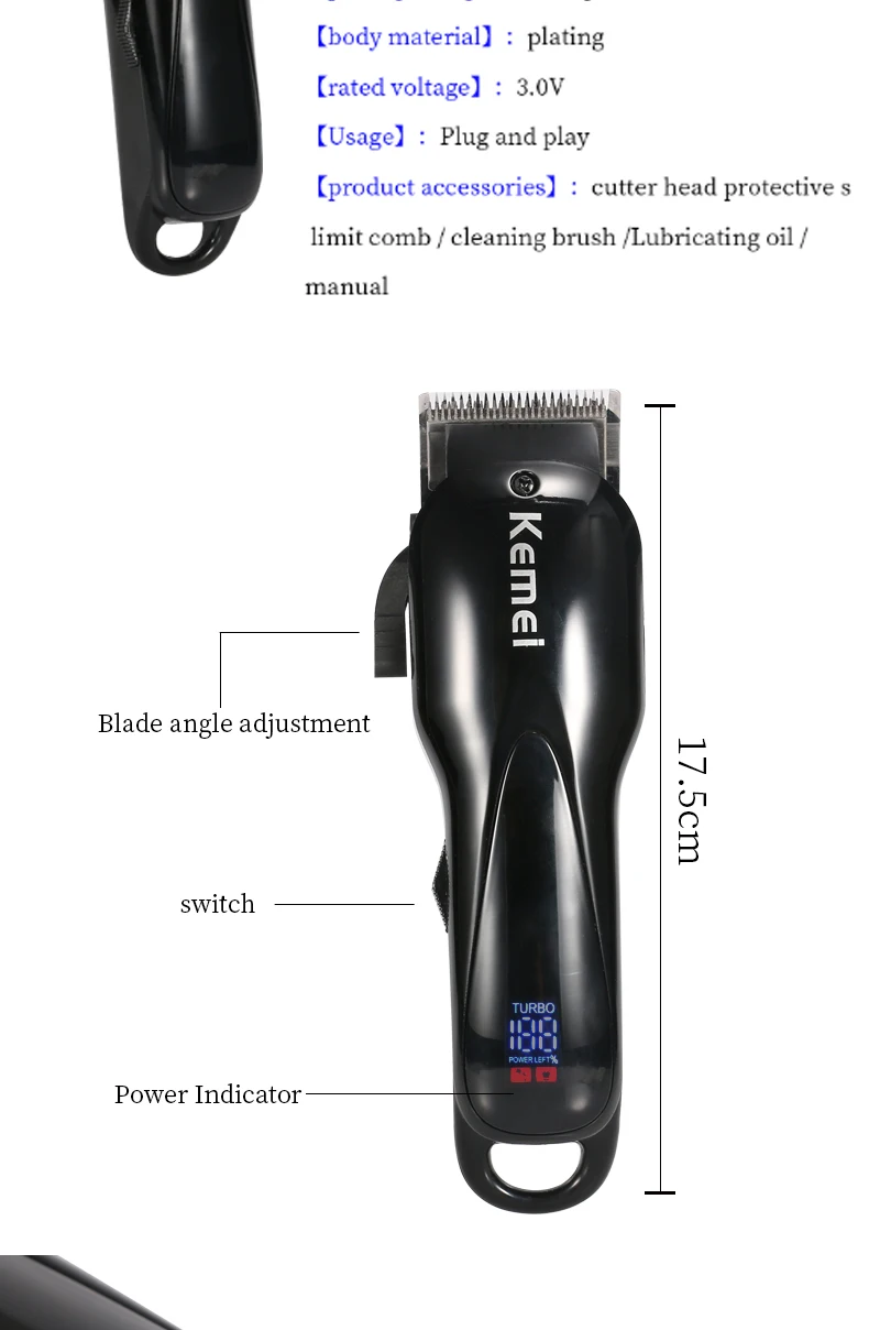 Kemei-1929 Electric Trimmer Beard Trimmer Professional Hair Clipper Rechargeable Hair Cutting Machine Electric Trimmer Razor