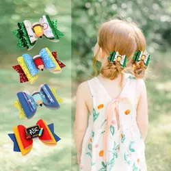 2Pcs/lot 3'' Resin Pencil Glitter Stacked Bow Hair Clips for Girls Back To School Bows Hair Barrettes for Kids Hair Accessories