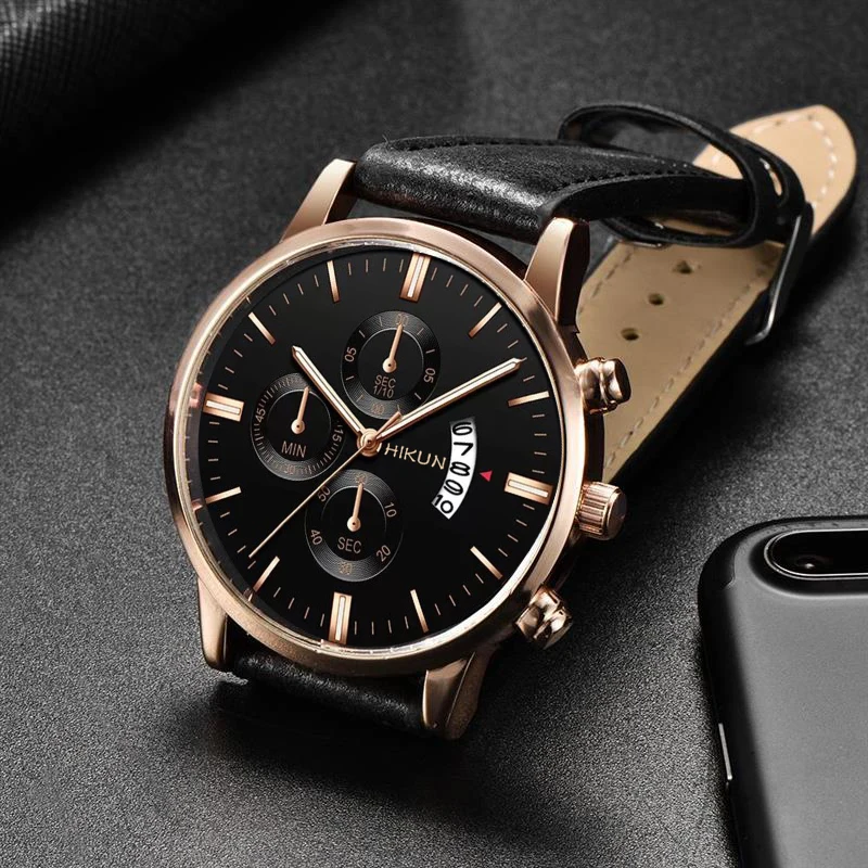 reloj hombre Luxury Mens Watch Fashion Sport Wrist Watch Alloy Case Leather Band Watch Quartz Business Wristwatch calendar Clock