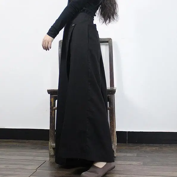 Original design Wide leg Linen harem pants Irregular Asymmetric Loose Trousers elastic waist Vintage Female pants DC477