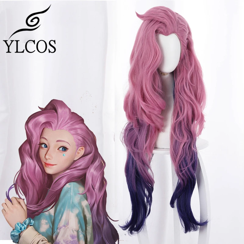 

LOL NEW KDA Seraphine Cosplay Long Curls Wig Halloween Party Suit