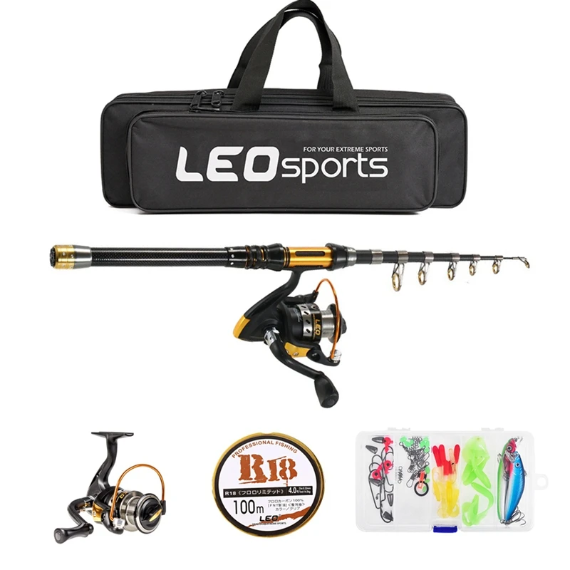 

Leo 2.1M Telescopic Fishing Rod And Reel Combo Full Kit Spinning Fishing Reel Gear Organizer Pole Set With Fishing Carrier Bag C