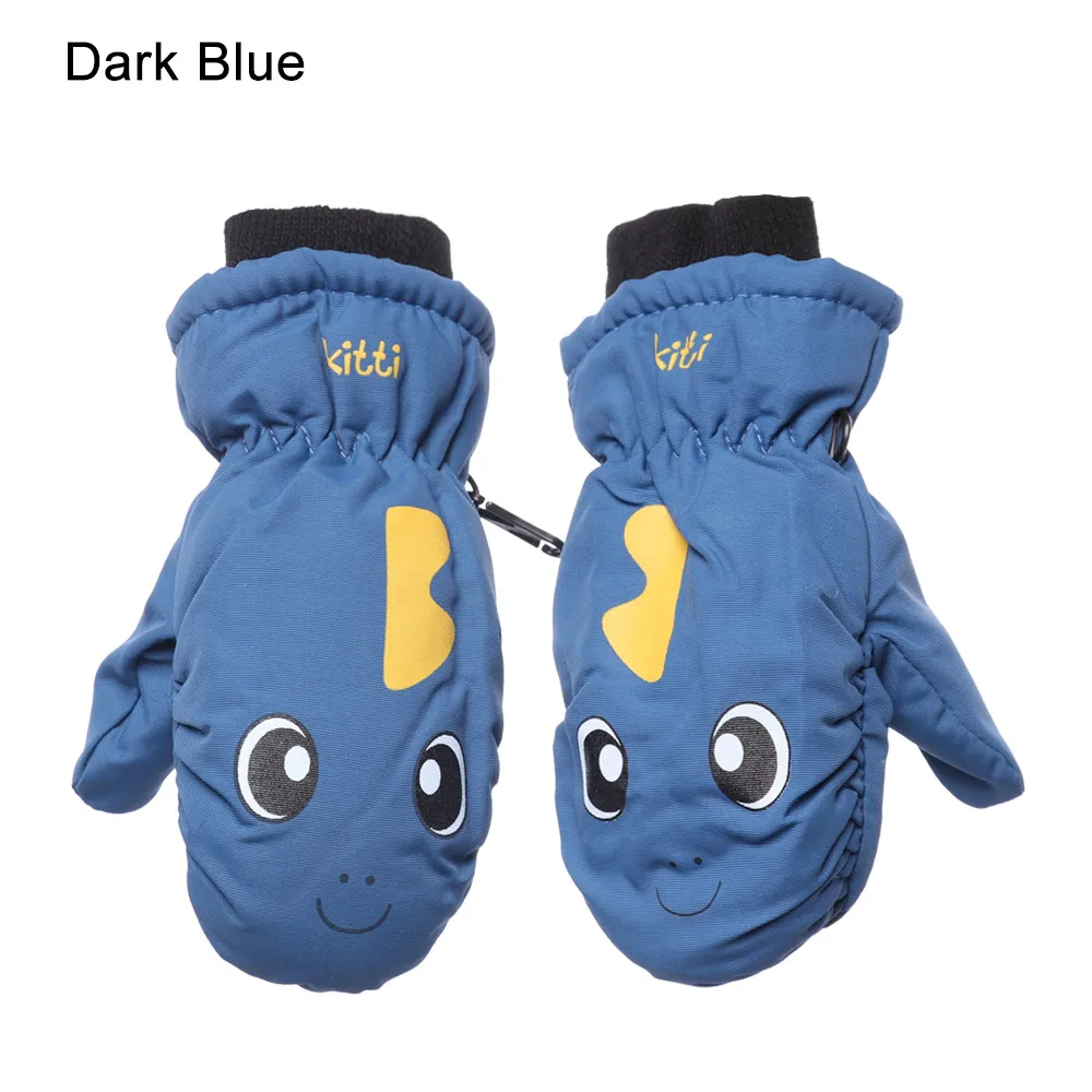 2-dark blue Детские зимние теплые лыжные перчатки для мальчиков и девочек, спортивные водонепроницаемые ветрозащитные Нескользящие зимние варежки, перчатки для катания на лыжах - Цвет: 2-dark blue