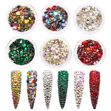 1 бутылка красочные стеклянные стразы для дизайна ногтей смешанные драгоценные камни 3d украшения для ногтей Стразы для дизайна ногтей MJZ1078