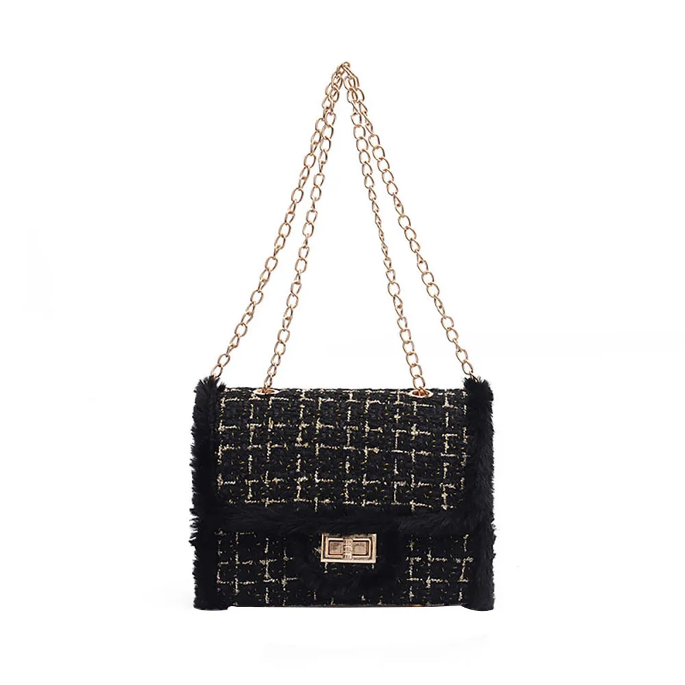 Luxury Chains Women Bags Plush Wool Bag Tide Chain Single Shoulder Small Square Handbags sac a main femme de marque luxe 5.2 L2