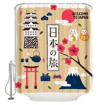

Welcome To Japan Festival Temple Culture Shower Curtain Bathroom Curtain Polyester Fabric Bath Curtain Washable Home Bath Decor