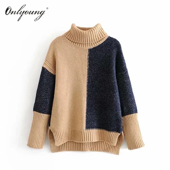 

Onlyoung 2019 Autumn Winter Women Turtleneck Sweater Loose Casual Warm Knitted Sweater Christmas Jumper