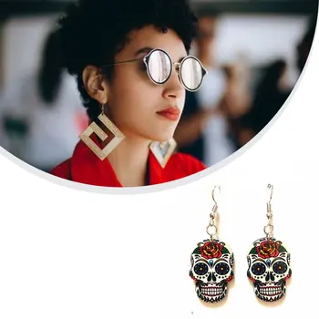 

Fast Shipping Halloween Skeleton Earrings Acrylic Skull Pendant Earrings Spooky Cosplay Spooky Gothic Style Vintage for Cosplay