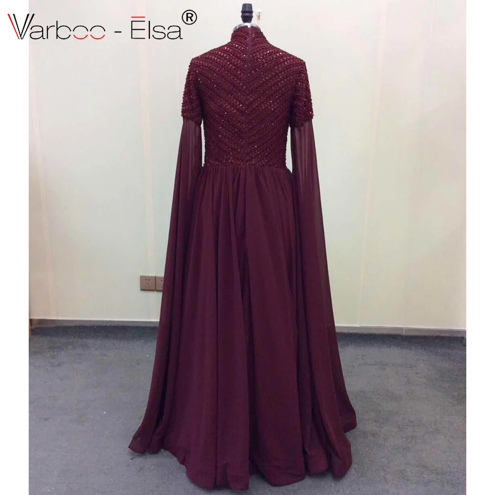 VARBOO_ELSA Дубай дизайн белые сексуальные длинные вечерние платья с длинным рукавом и отделкой из бус Роскошные вечерние платья романтическое платье для выпускного вечера