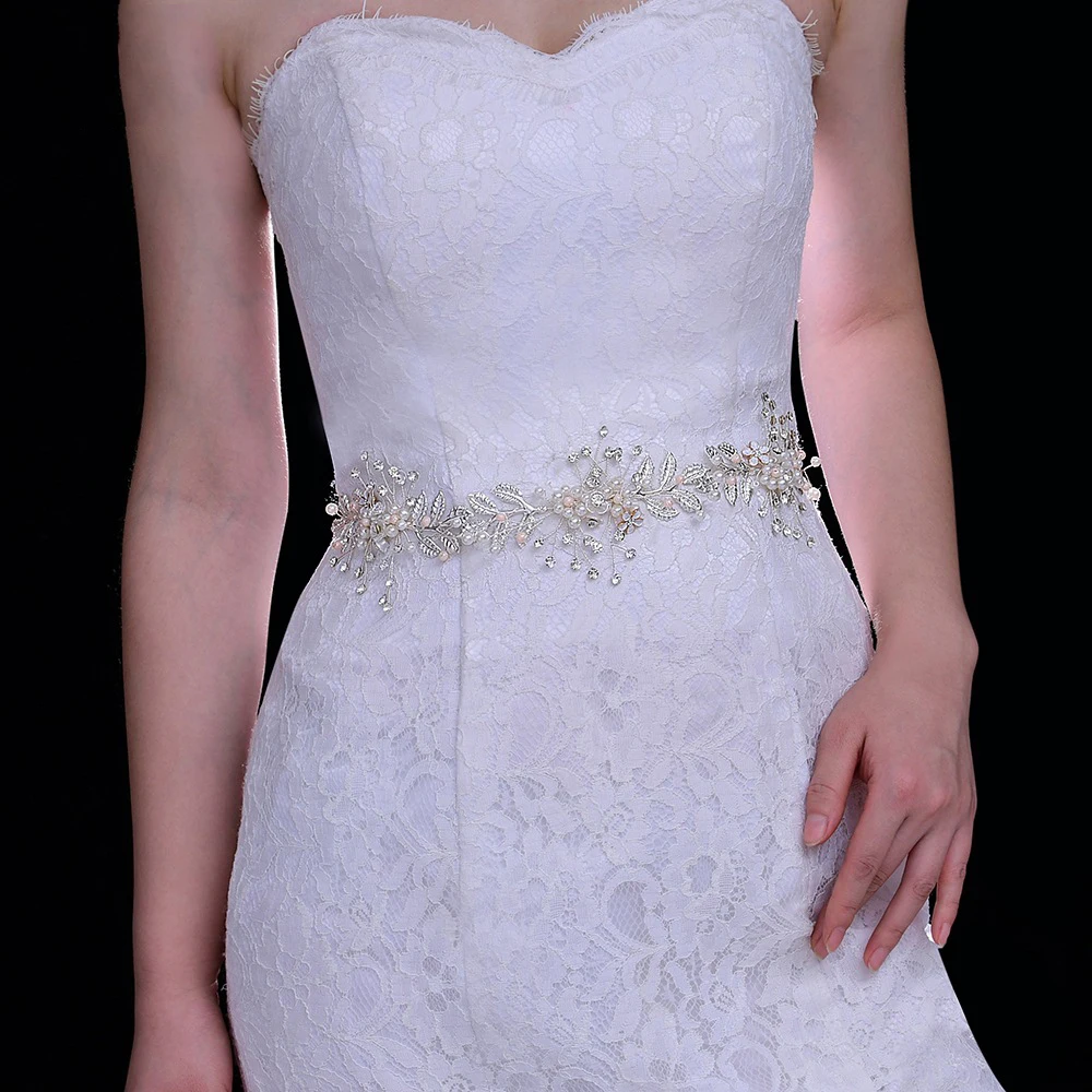 

Fashion Wedding Belt For Bride Women Handmade Pearl Flowers Applique Decoration Dress Waist Seal Lady Party Dress Belt