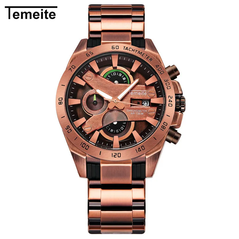 red green Temeite военные часы для мужчин нержавеющая сталь мужские s часы лучший бренд класса люкс водонепроницаемые кварцевые наручные часы мужской хронограф Relogio - Цвет: red green