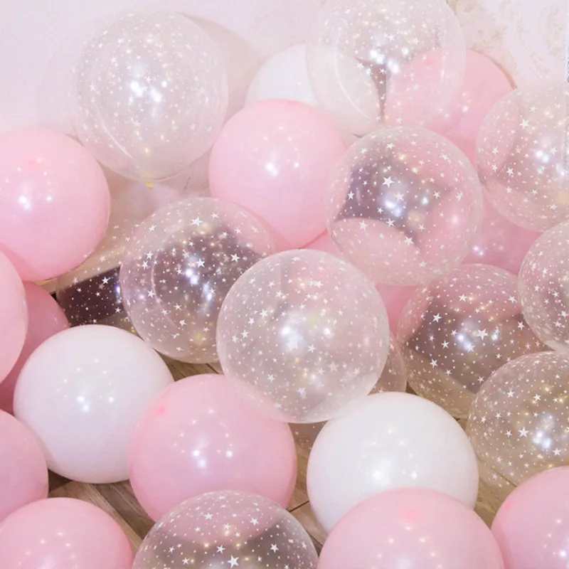 

XXYYZZ 20Pcs/lot Pink Clear star Round Ballons Transparent Balloons Latex Helium Birthday Party baloons Baby Shower Wedding Deco