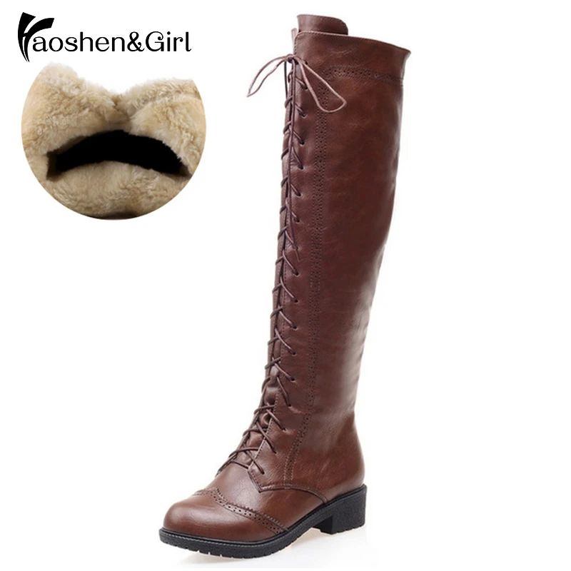 Baratos Haoshen Girl Otoño Invierno botas de encaje hasta la rodilla botas de motocicleta botas de moda de alta calidad de punta redonda Bota zapatos G122