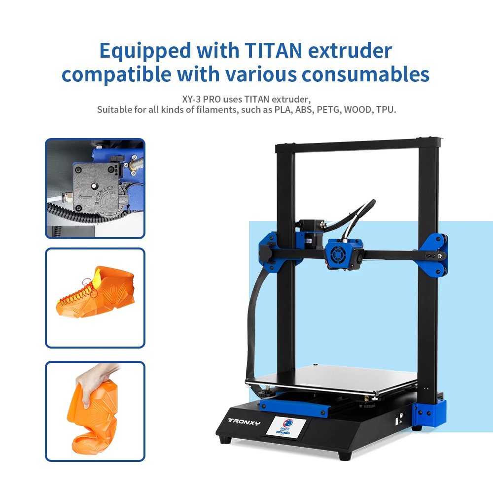 Tronxy  XY-3 Pro 300*300*400mm print size impressora 3d Prusa i3 8GB TF  Dual Axis TITAN Extruder TPU PLA best 3d printer