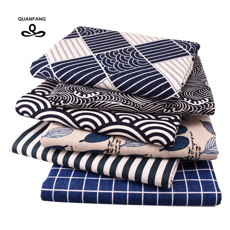 Quan Fang Tessuto Di Lino In Cotone Stampato Serie Blu Per Cucire Trapuntatura E Divano Fai-Da-Te, Abiti Da Tavola, Tenda, Borsa, Cuscino Mezzo Metro
