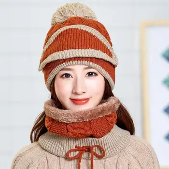 

Hat Female Warm Knitted Cap in Autumn and Winter, Fur Thickened Wool Cap, Cycling Wind Shield, Ear Mask and Neck Cover 3pcs/set