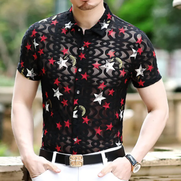 Star Print Lace Club Party Shirt Luxury 