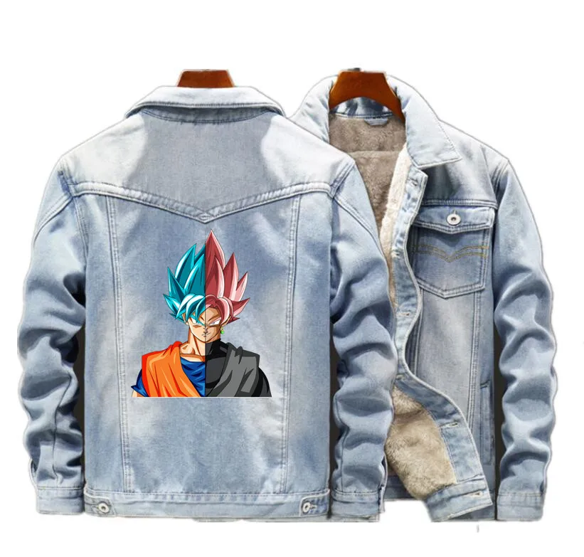 DragonBall Z Broly утепленная джинсовая куртка зимние мужские теплые джинсы на флисе Ponyo модная повседневная куртка-бомбер в стиле хип-хоп Ретро Уличная одежда - Цвет: 2