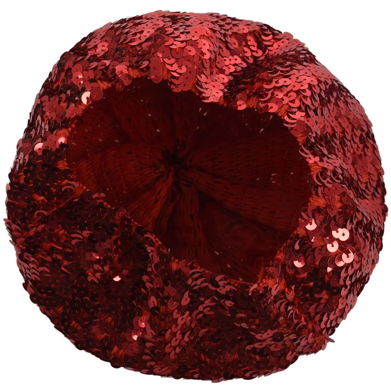 Lady Costume Stretch Sparkly Shining Sequin Beret Beanie Hat red