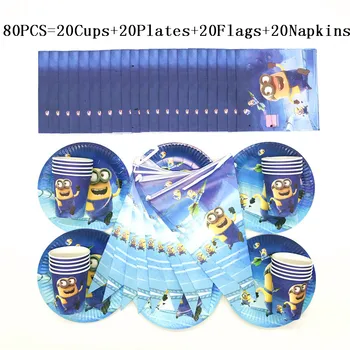 

80Pcs/Lot Minions Theme Children Birthday Party Cups Plates Flags Napkin Wedding Family Party Hanging Banner Decoration Supply