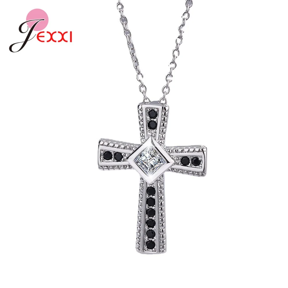 

Simple Round Black Crystal Crossing Necklace For Women Classic Charm 925 Sterling Silver Newest Design Party Jewelry