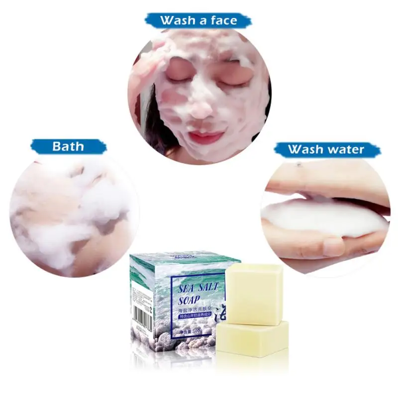 100g Sea Salt Soap Remove Mites Cleaner Removal Pimple Pores Acne Treatment Goat Milk Moisturizing Face Wash Soap TSLM2