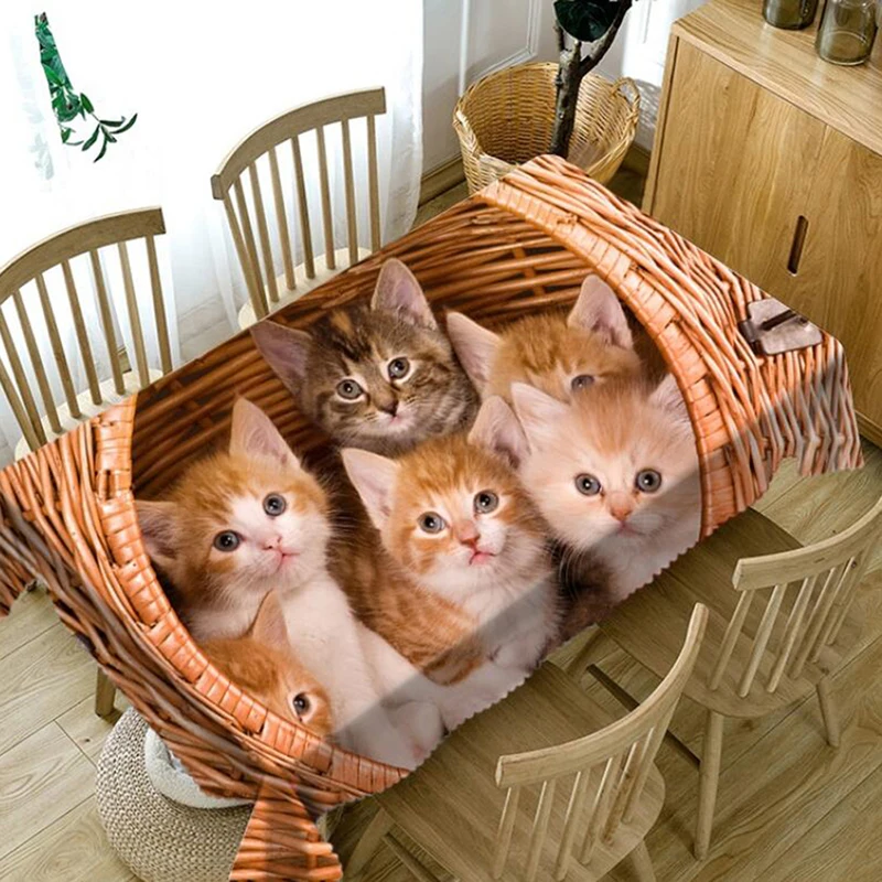 

Cute Kittens Thicken Cotton Tablecloth 3D Dog And Cat Washable Cloth Rectangular and Round Table Cloth