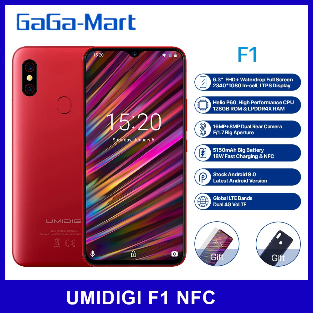 Мобильный телефон UMIDIGI F1 Android 9 0 6 3 дюймовый FHD + 128 Гб ПЗУ 4 ОЗУ Восьмиядерный Helio P60