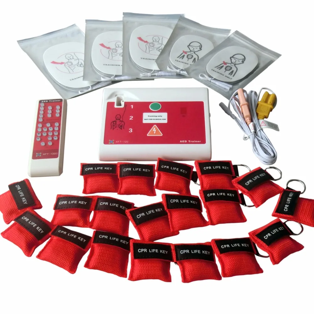 

XFT-120C AED Automatic External Defibrillator Simulator Trainer For Fist Aid CPR Practice With 50pcs Red CPR Resuscitator Mask