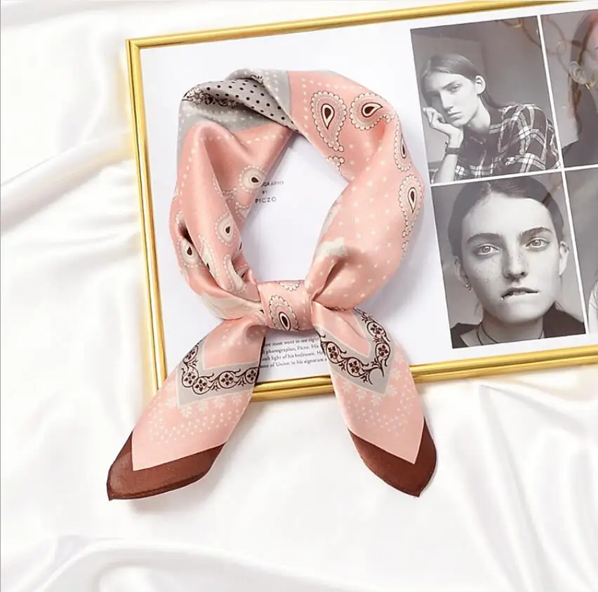 

Women Silk Neck Scarf Hair Band Foulard Square Small Headband 2021 Sailboat Cashew Print Neckerchief Scarves Bandana 53*53cm