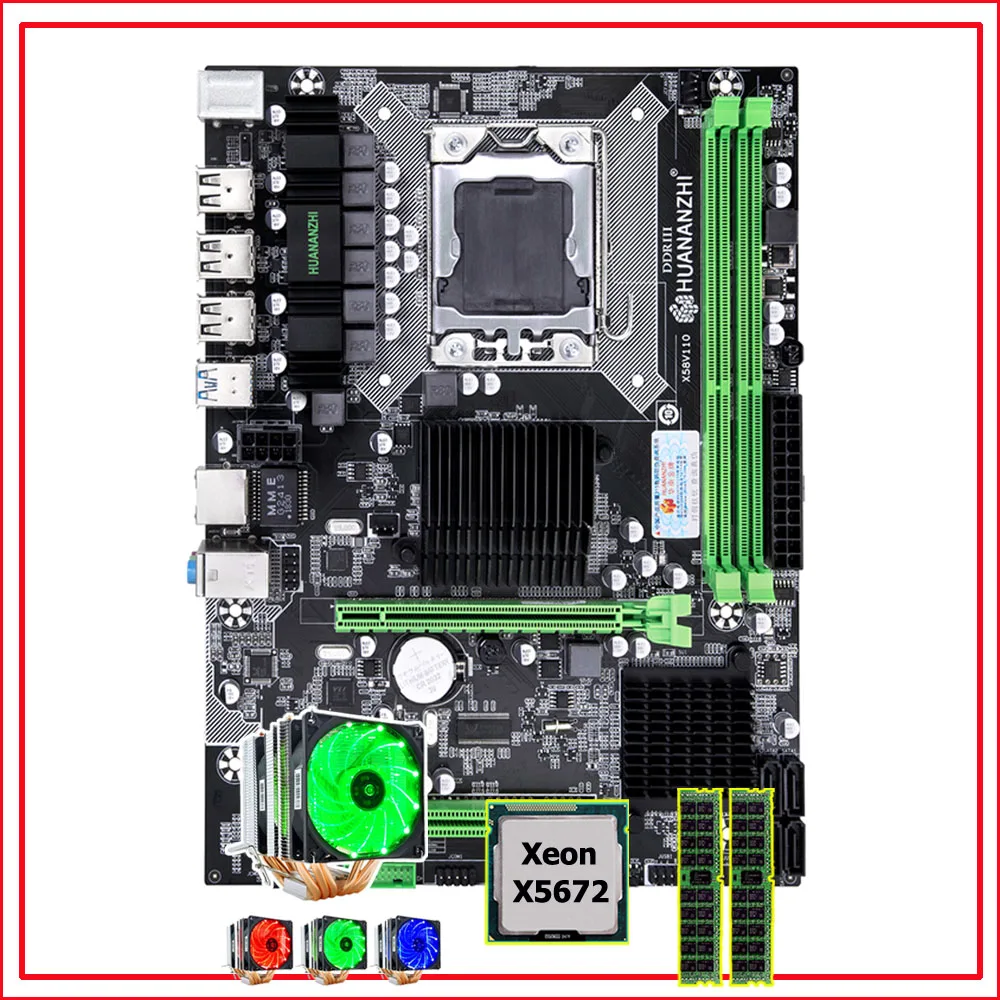 ^Cheap HUANANZHI X58 Pro motherboard bundle discount motherboard with CPU Intel Xeon X5672 3.2GHz 6 heatpipes cooler RAM 32G(2*16G)