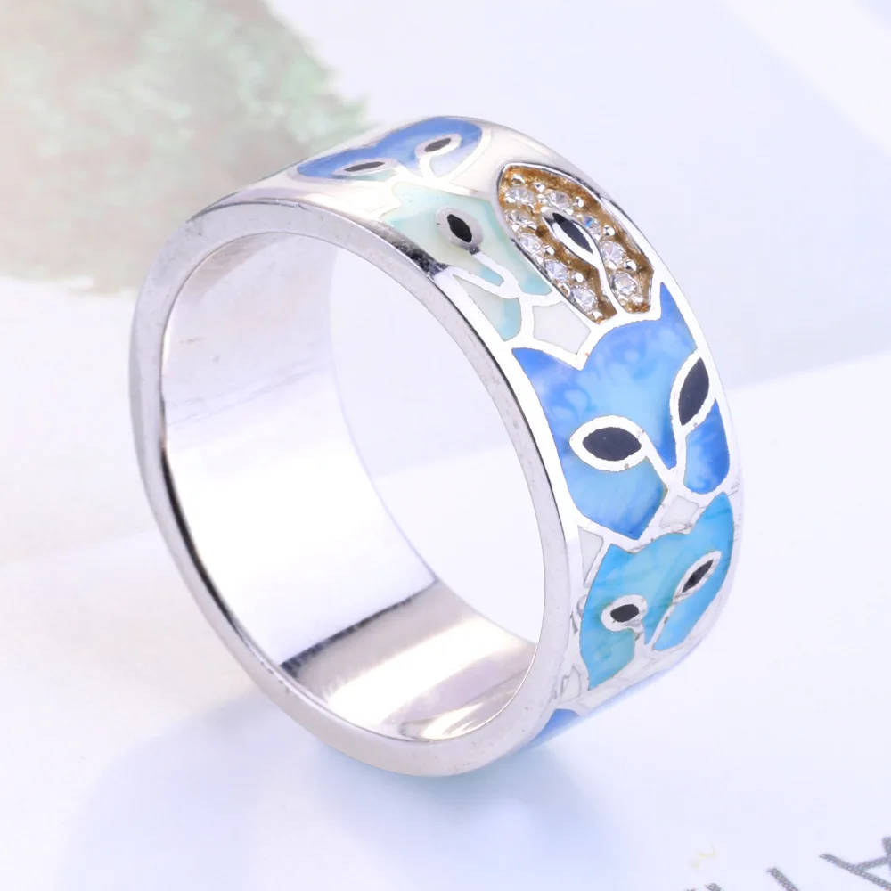 

Tong Lin Hot Sales S925 Fine Silver Fashion Baking Varnish Diamond Set Ring Zircon Blue Enamel
