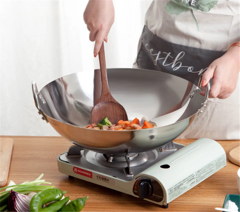 Thicken Wok Pan 38cm 40cm Pans Home Garden Non-stick Skillet Stainless Steel Pan Gas Stoves Cooking Pot Cauldron Cast Iron