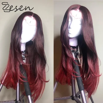 

Zesen Ombre Long Wavy Red Wigs Cosplay Synthetic Wigs Female Daily Party Heat Resistant False Hair