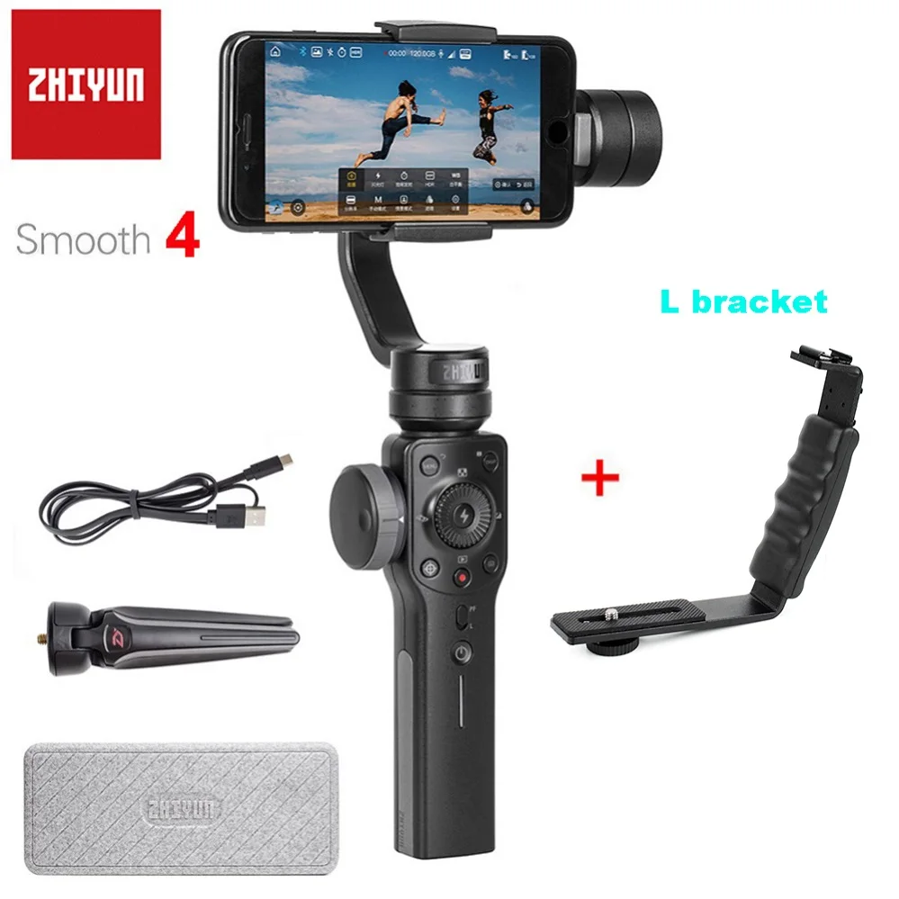 4 Black L Bracket Zhiyun Smooth 4 3-осевой портативный смартфон сотовый телефон видеокамеры Стабилизатор для iPhone XS XR X 8 плюс 8 7P 7 6S samsung S9 S8 S7 и экшн Камера - Цвет: 4 Black L Bracket
