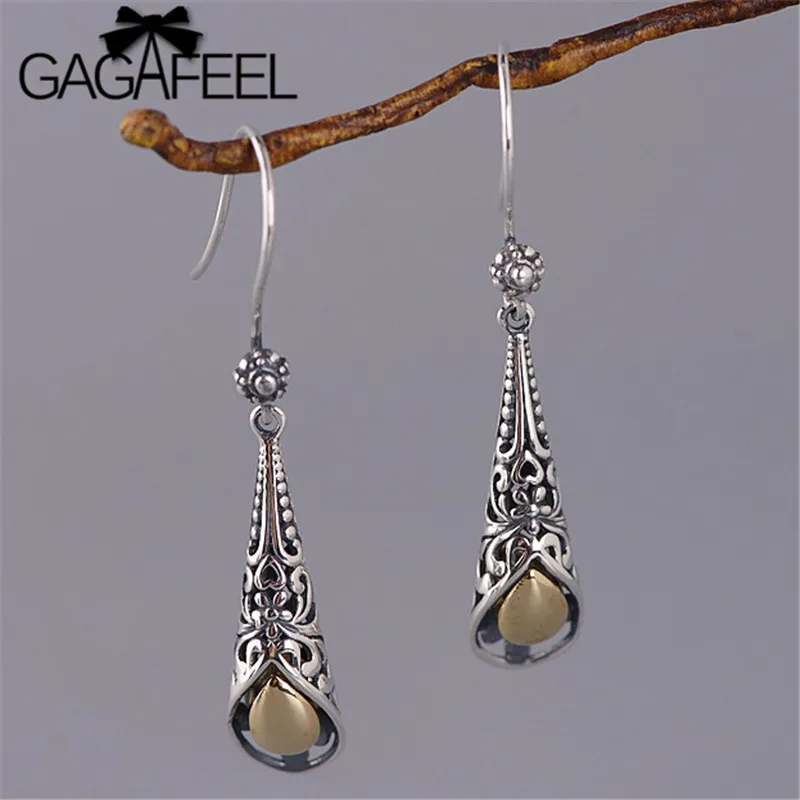

GAGAFEEL Newest Hollowed Pattern Drop Earrings Temperament Jewelry Retro S925 Sterling Silver Earrings for Female