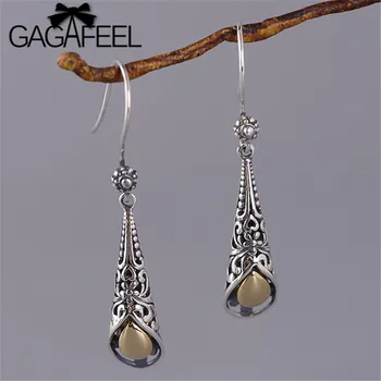

GAGAFEEL Newest Hollowed Pattern Drop Earrings Temperament Jewelry Retro S925 Sterling Silver Earrings for Female