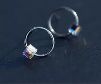 

Real. new 925 sterling silver jewelry Circle with changed color Square Cube stone Cube Stud Earrings women's young girls'GTLE694