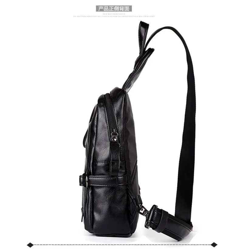 Multifunction Black Men Leather Chest Bag Waterproof Shoulder Bag Crossbody Bag Luxury Chest Bag for Man Traval Messenger Pack