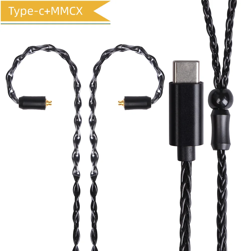 FDBRO New Type-C 8 Core Silver Plated Earphone Cable Upgrade Wire Headphone MMCX/2Pin/A2DC/IM/IE80 For ZS10/AS06 M6 V80 X6 - Цвет: Black type-c MMCX