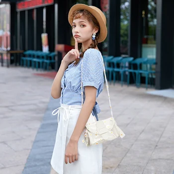 

Portable Women Mesh Handbag Leather Clear PVC Lady Flower Shoulder Messenger Bag Youth Ladies Simple Versatile Bag